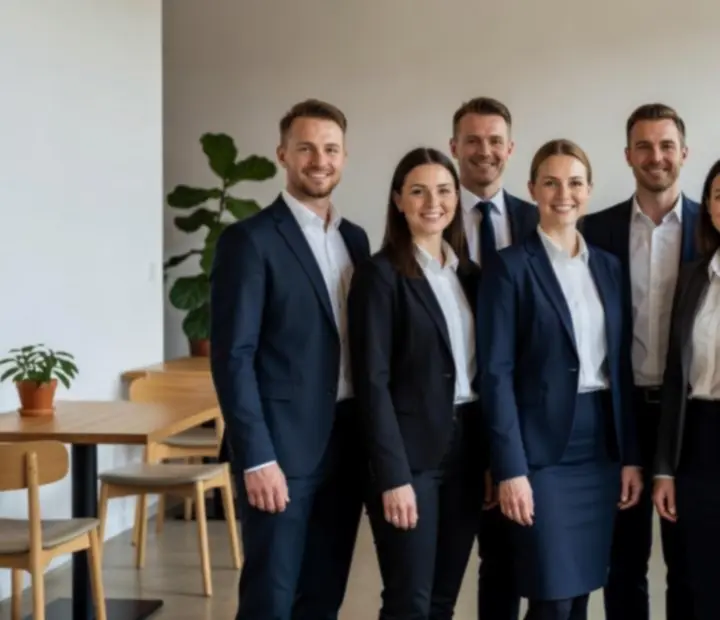 Tým Cesnora bistro personálu usmívající se ve společném portrétu