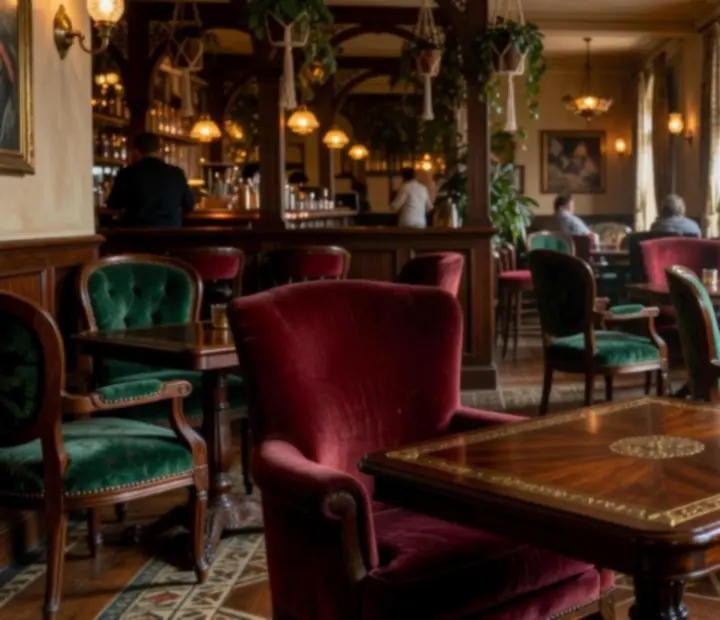 Soukromý lounge Cesnora s teplým dřevem, měkkým osvětlením a karetními stoly
