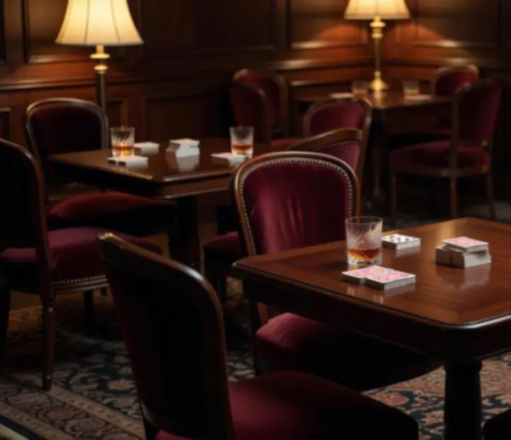 Večerní privátní karetní lounge s intimním osvětlením