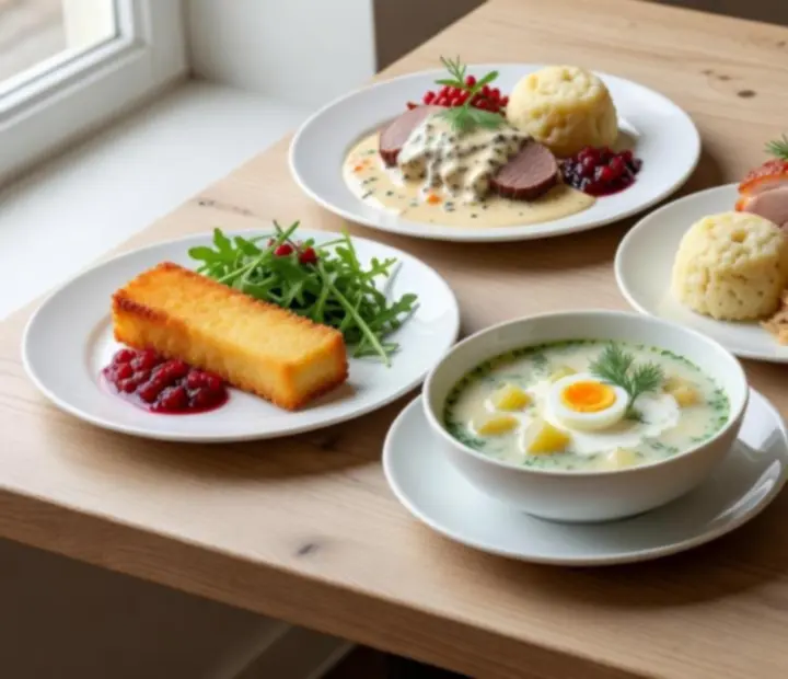 Repertoár signaturních českých bistro jídel naservírovaných na světlém stole